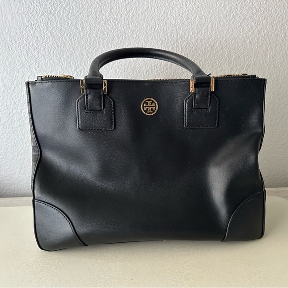 Tory Burch Black Robinson Double Zip Tote Bag